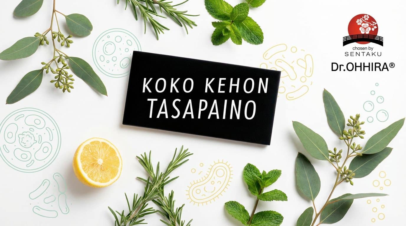Kuva sisältää tekstiä Koko Kehon Tasapaino, yrttejä, sitruunan ja Dr.OHHIRA®-logon.